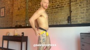 Sexy italian stud flexing his muscles with huge butt plug in his hairy ass