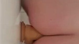 Perfect white ass riding dildo