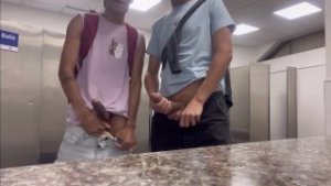 Morbid in the university bathroom with a boy with a huge cock