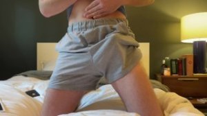 Horny teen teases in grey sweats