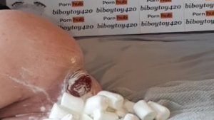 Anal Twink insert 24+ large Marshmallow up his ass till creamy huge anal prolapse.