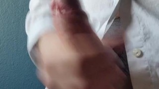 Too horny to get ready for work. I take my Big cock out and cum for you instead.